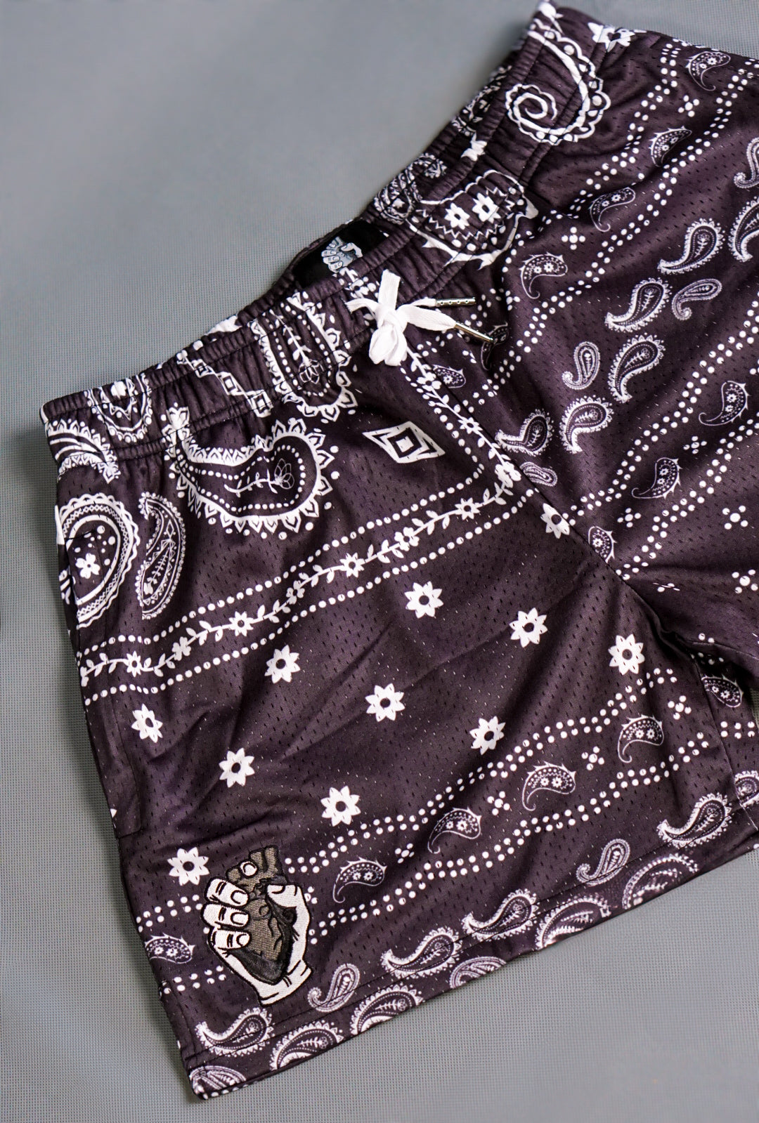 HOS Unisex Black Paisley Shorts