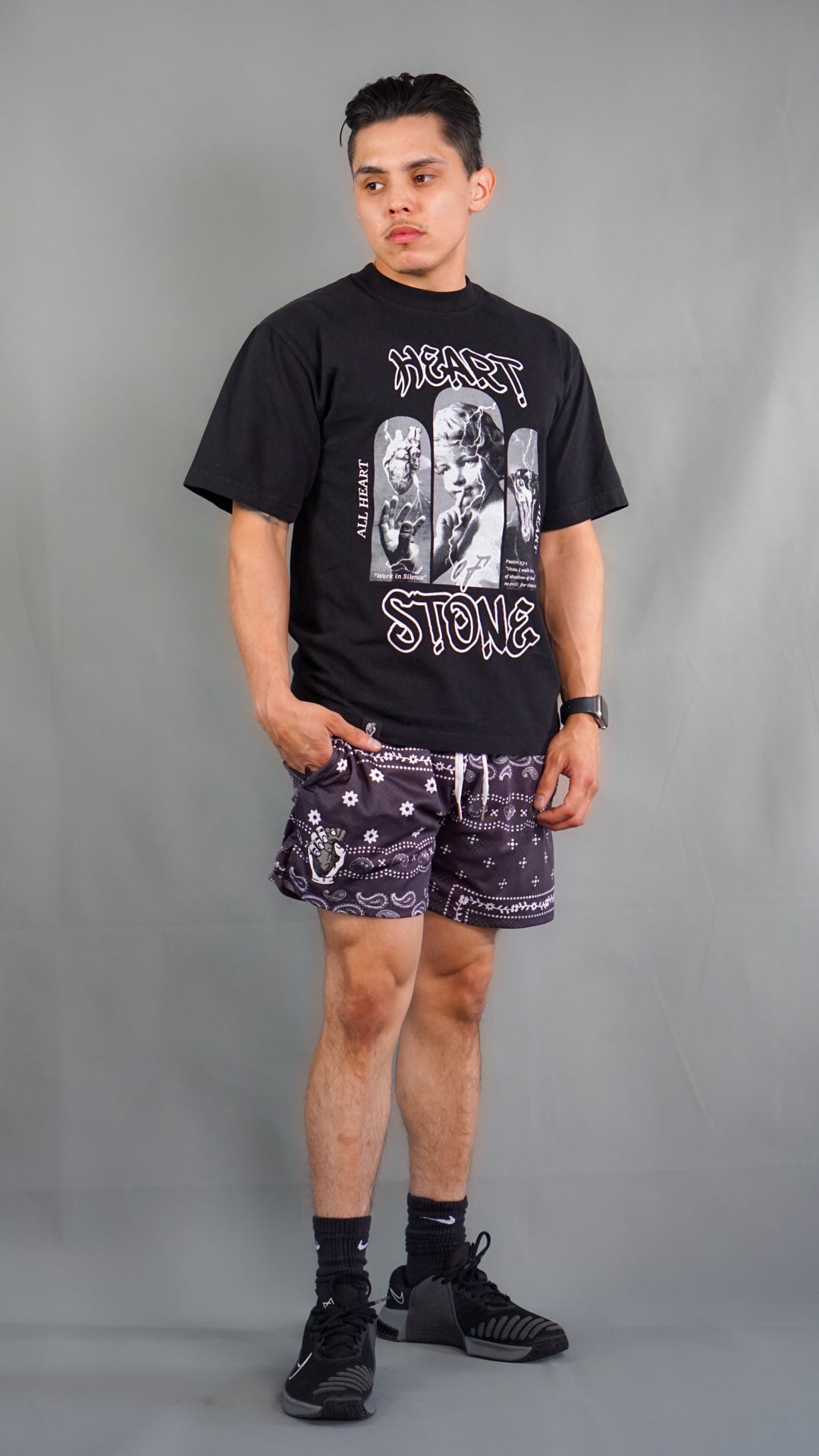 HOS Unisex Black Paisley Shorts