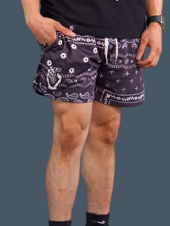 HOS Unisex Black Paisley Shorts