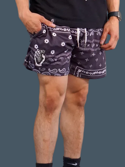 HOS Unisex Black Paisley Shorts