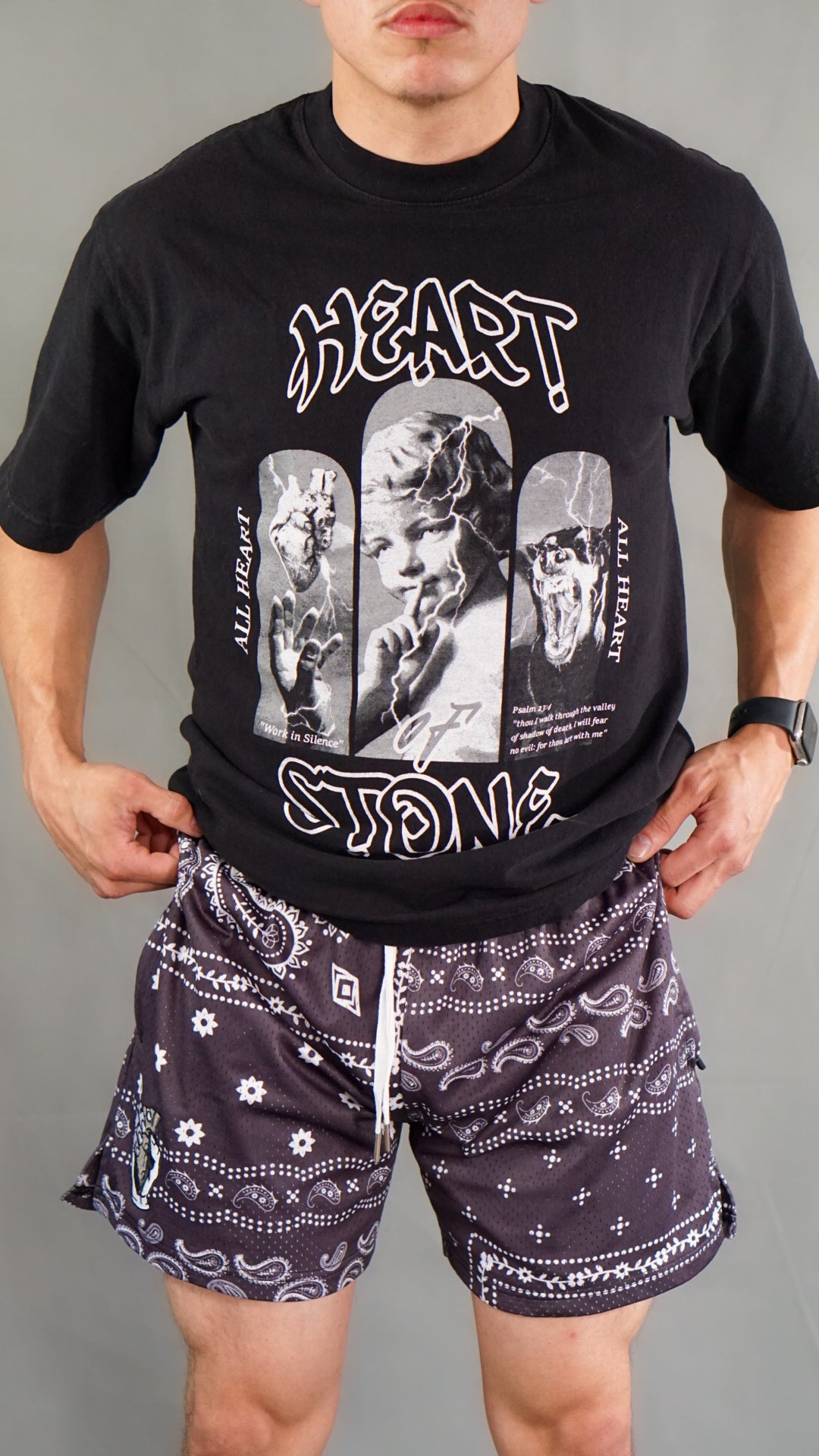 HOS Unisex Black Paisley Shorts